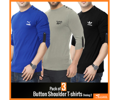 Pack of 3 Button Shoulder T-shirts Design 2